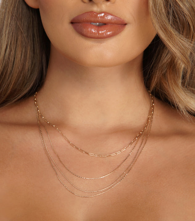 Four Row Tiered Dainty Chain Necklace is a trendy pick to create 2023 festival outfits, festival dresses, outfits for concerts or raves, and complete your best party outfits!