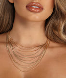 10 Row Layered Chain Necklace is a trendy pick to create 2023 festival outfits, festival dresses, outfits for concerts or raves, and complete your best party outfits!