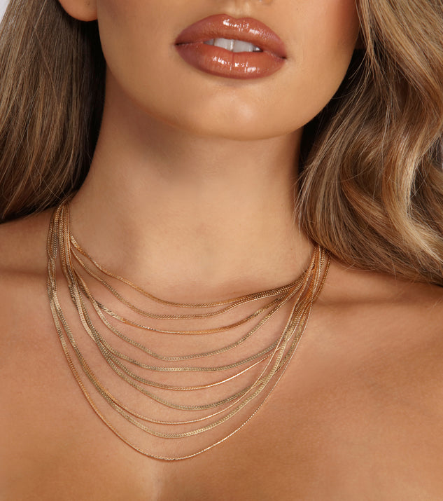 10 Row Layered Chain Necklace is a trendy pick to create 2023 festival outfits, festival dresses, outfits for concerts or raves, and complete your best party outfits!