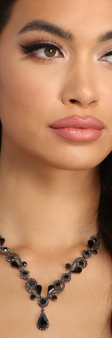 Dark And Stunning Drop Stone Necklace + Earring Set for 2022 festival outfits, festival dress, outfits for raves, concert outfits, and/or club outfits