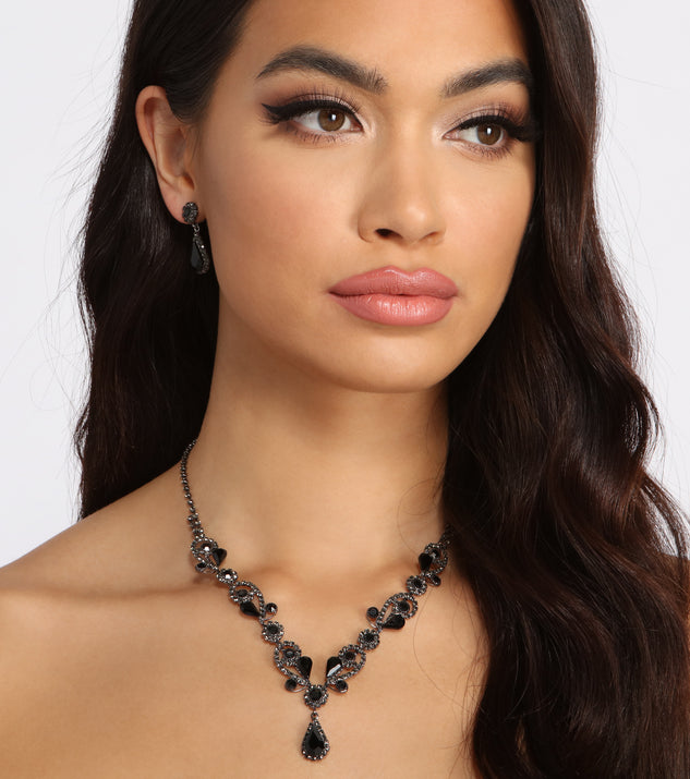 Dark And Stunning Drop Stone Necklace + Earring Set for 2022 festival outfits, festival dress, outfits for raves, concert outfits, and/or club outfits