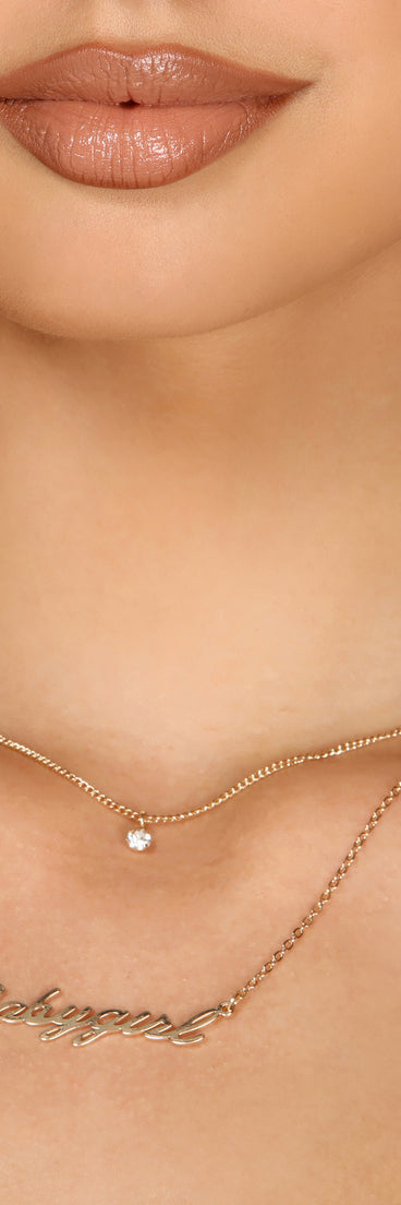 Layered Babygirl Script Rhinestone Necklace