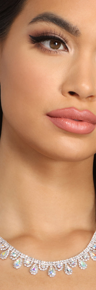 Stay Shining Teardrop Rhinestone Necklace + Earring Set