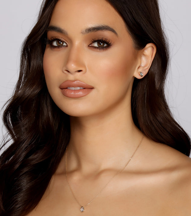 Cubic Zirconia Teardrop Necklace And Earrings Set for 2022 festival outfits, festival dress, outfits for raves, concert outfits, and/or club outfits
