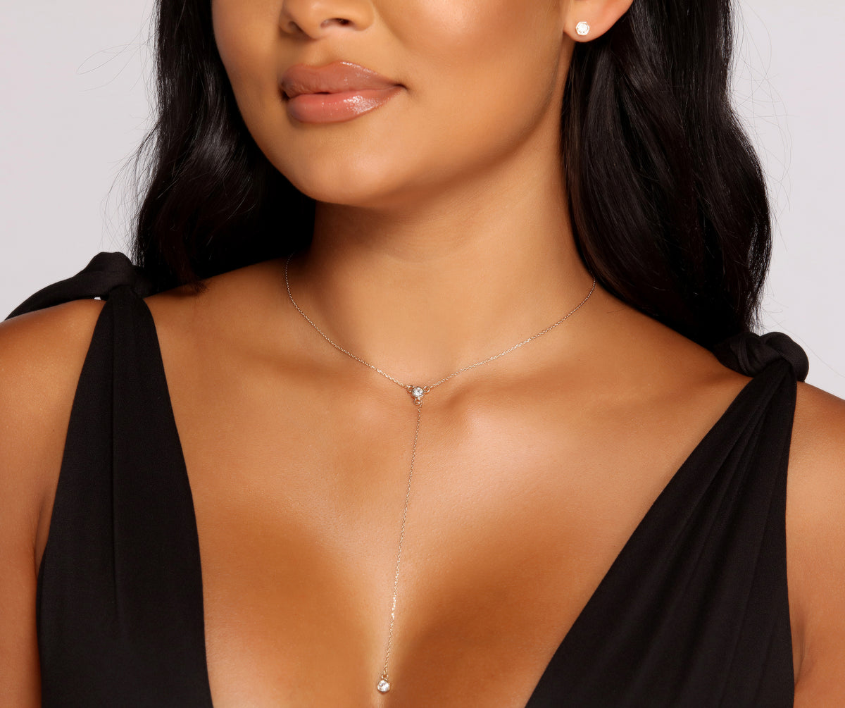 Pink Cubic Zirconia Lariat Necklace & Earrings Set for Women