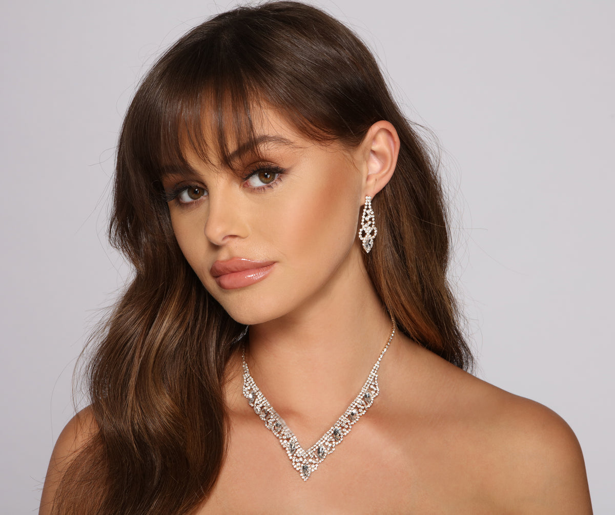 Rhinestone Beauty Collar Necklace And Duster Earrings Set