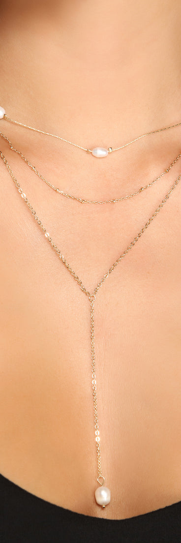 Triple Row Dainty Pearl Lariat Necklace