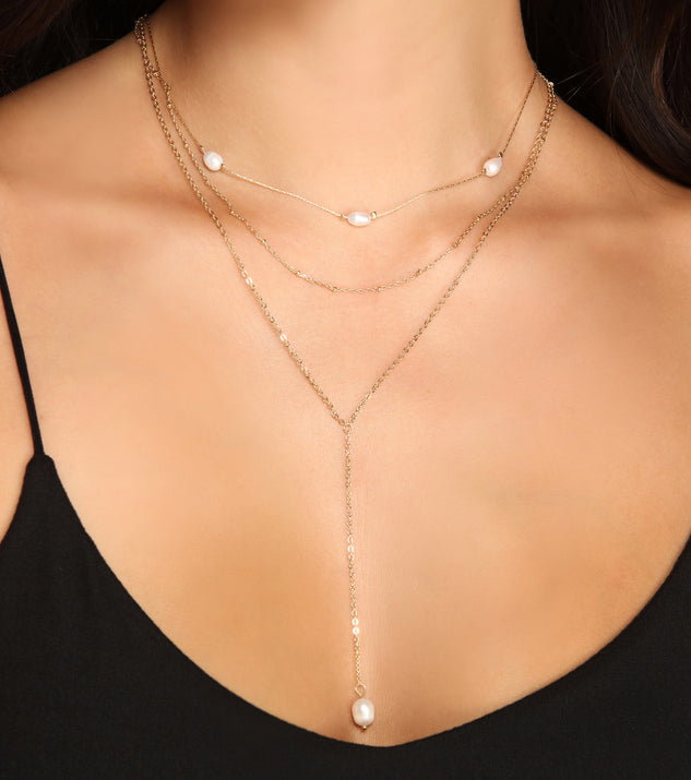 Triple Row Dainty Pearl Lariat Necklace