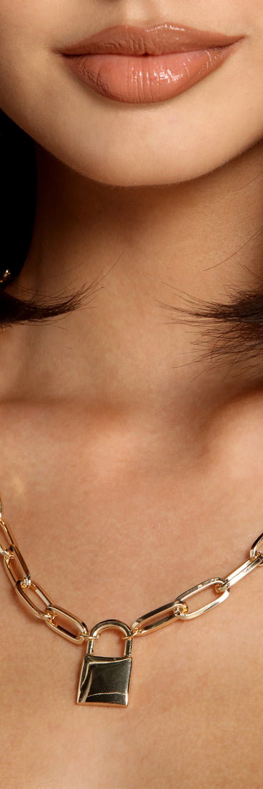 Lock It Down Chain Link Necklace for 2022 festival outfits, festival dress, outfits for raves, concert outfits, and/or club outfits