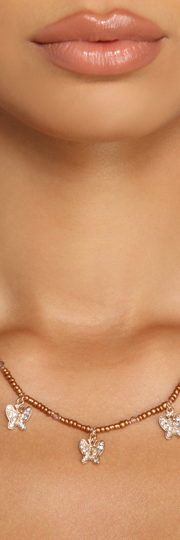 Rhinestone Butterfly Charm Necklace for 2022 festival outfits, festival dress, outfits for raves, concert outfits, and/or club outfits