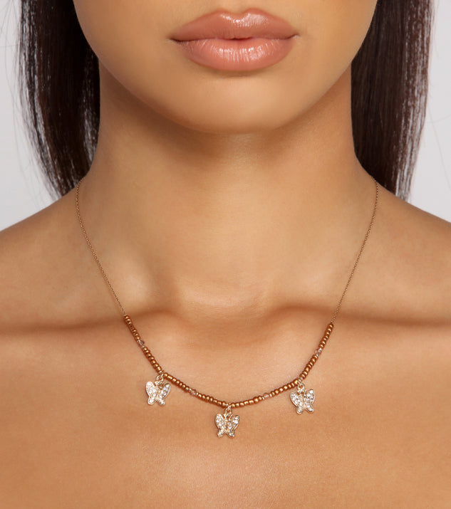 Rhinestone Butterfly Charm Necklace for 2022 festival outfits, festival dress, outfits for raves, concert outfits, and/or club outfits