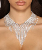 So Extra Rhinestone Statement Fringe Collar creates the perfect New Year’s Eve Outfit or new years dress with stylish details in the latest trends to ring in 2023!