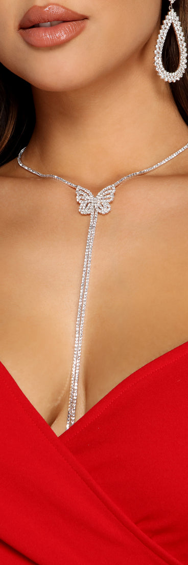 Rhinestone Butterfly Charm Slider Necklace