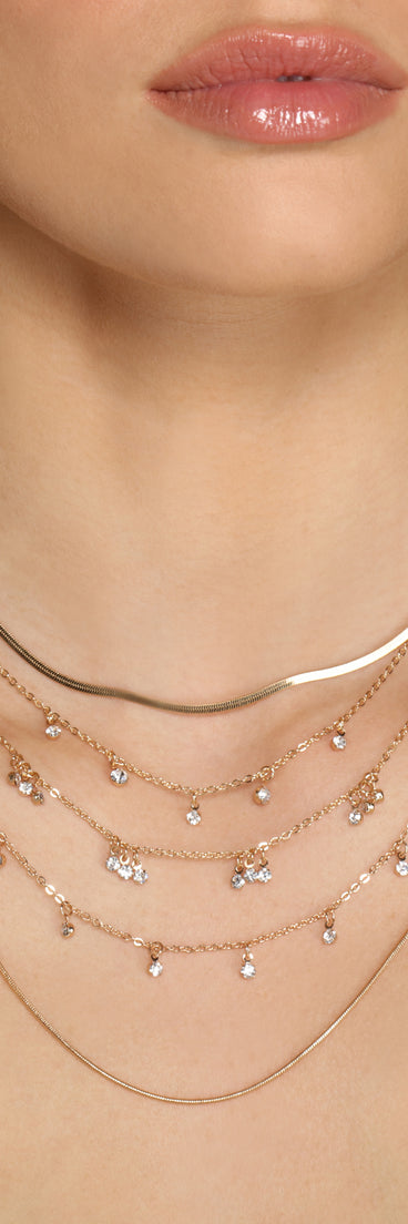 Dainty Rhinestone Chain Link Layered Necklaces for 2022 festival outfits, festival dress, outfits for raves, concert outfits, and/or club outfits