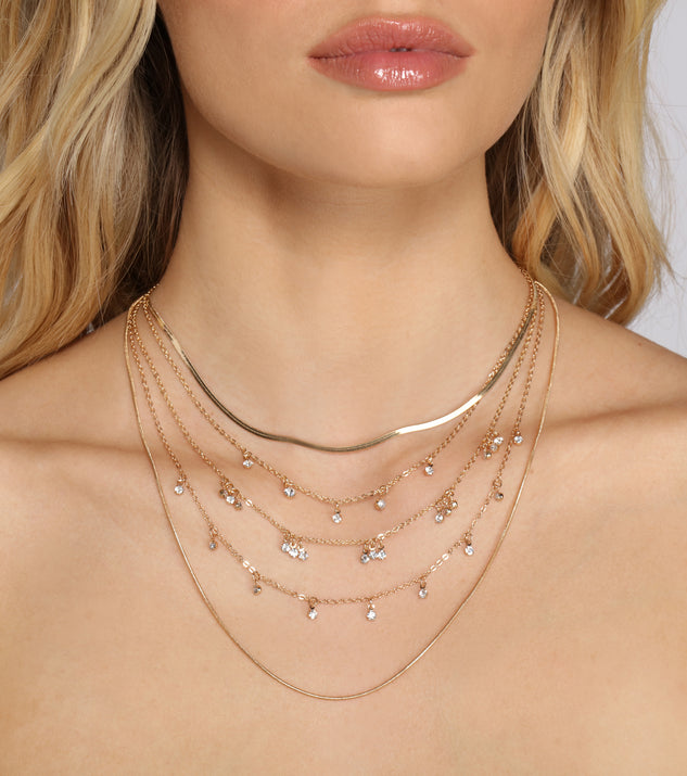 Dainty Rhinestone Chain Link Layered Necklaces for 2022 festival outfits, festival dress, outfits for raves, concert outfits, and/or club outfits