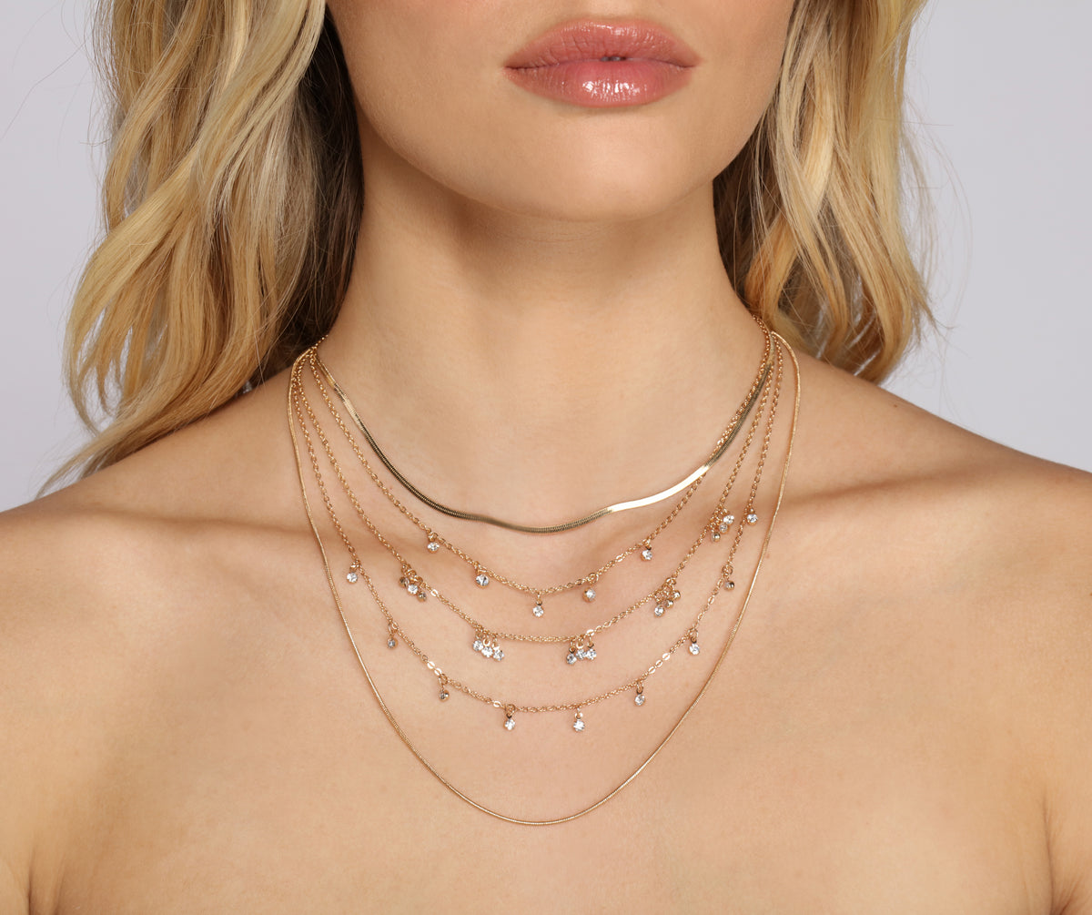 Dainty Rhinestone Chain Link Layered Necklaces & Windsor