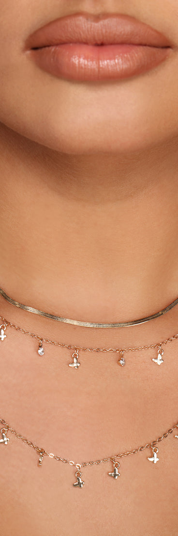 Three Row Rhinestone and Snake Chain Necklace for 2022 festival outfits, festival dress, outfits for raves, concert outfits, and/or club outfits