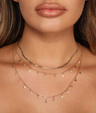 Three Row Rhinestone and Snake Chain Necklace for 2022 festival outfits, festival dress, outfits for raves, concert outfits, and/or club outfits