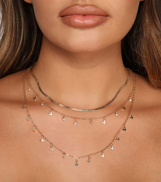 Three Row Rhinestone and Snake Chain Necklace for 2022 festival outfits, festival dress, outfits for raves, concert outfits, and/or club outfits