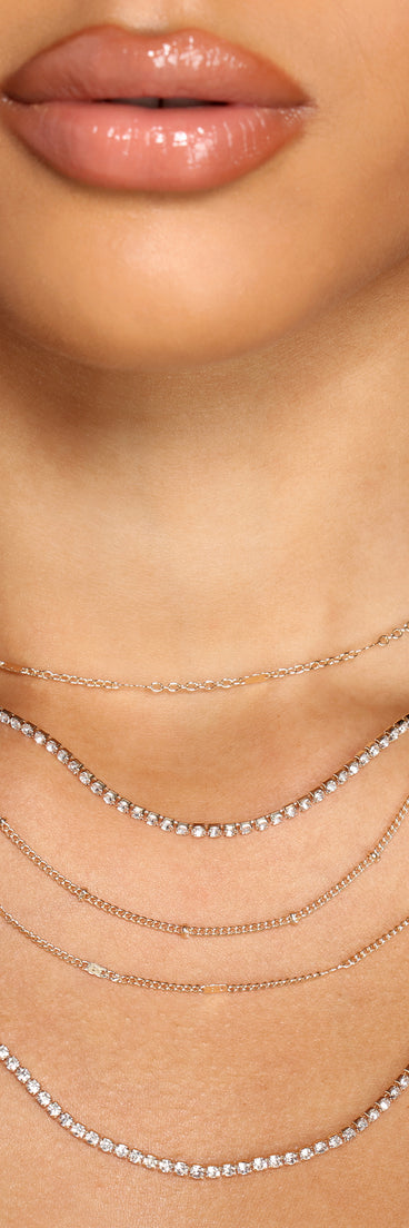 Dainty Layers Rhinestone Chainlink Necklace Set is a trendy pick to create 2023 festival outfits, festival dresses, outfits for concerts or raves, and complete your best party outfits!