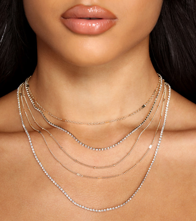 Dainty Layers Rhinestone Chainlink Necklace Set is a trendy pick to create 2023 festival outfits, festival dresses, outfits for concerts or raves, and complete your best party outfits!