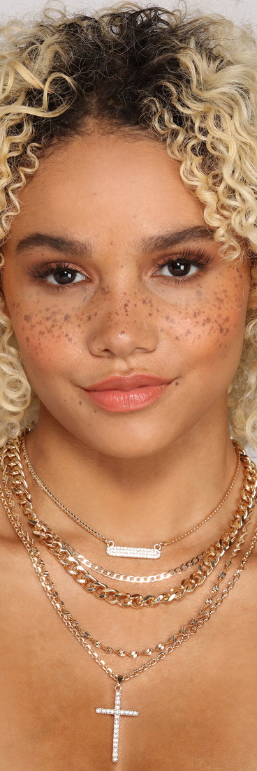 Five-Layer Rhinestone Bar And Cross Necklace Set for 2022 festival outfits, festival dress, outfits for raves, concert outfits, and/or club outfits