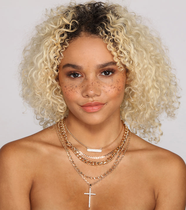 Five-Layer Rhinestone Bar And Cross Necklace Set for 2022 festival outfits, festival dress, outfits for raves, concert outfits, and/or club outfits