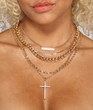 Five-Layer Rhinestone Bar And Cross Necklace Set for 2022 festival outfits, festival dress, outfits for raves, concert outfits, and/or club outfits