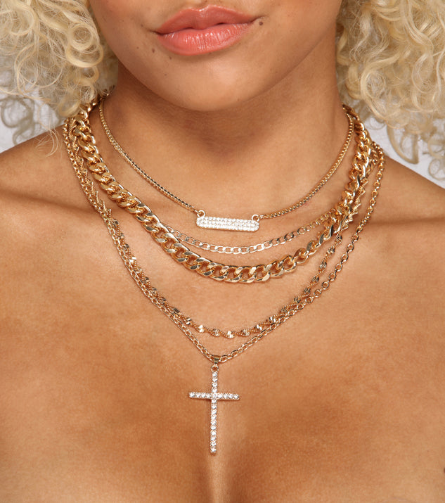 Layered necklace set cross discount