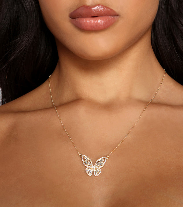 Pink Acrylic Butterfly Charm Necklace (Golden)