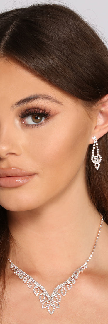 Rhinestone Teardop Collar Necklace and Duster Earrings Set
