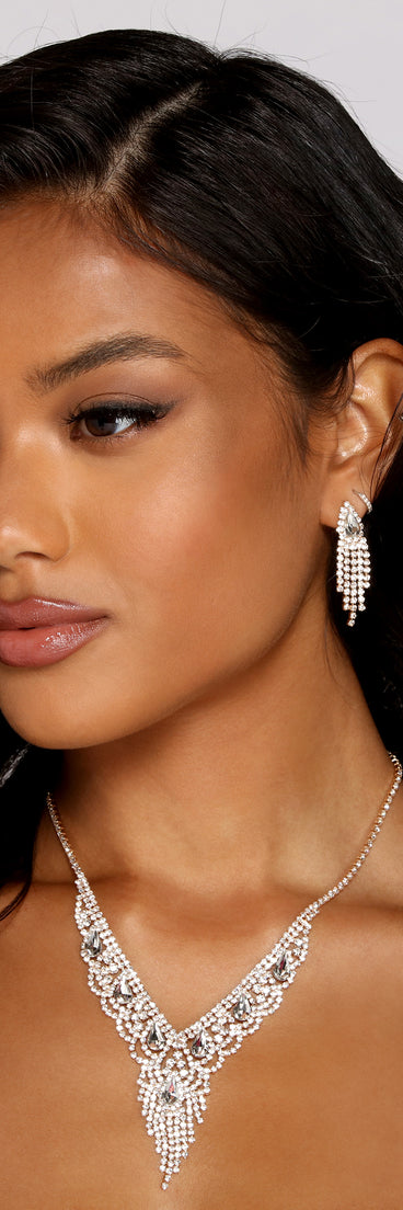 Rhinestone Glamour Fringe Collar And Duster Earrings Set