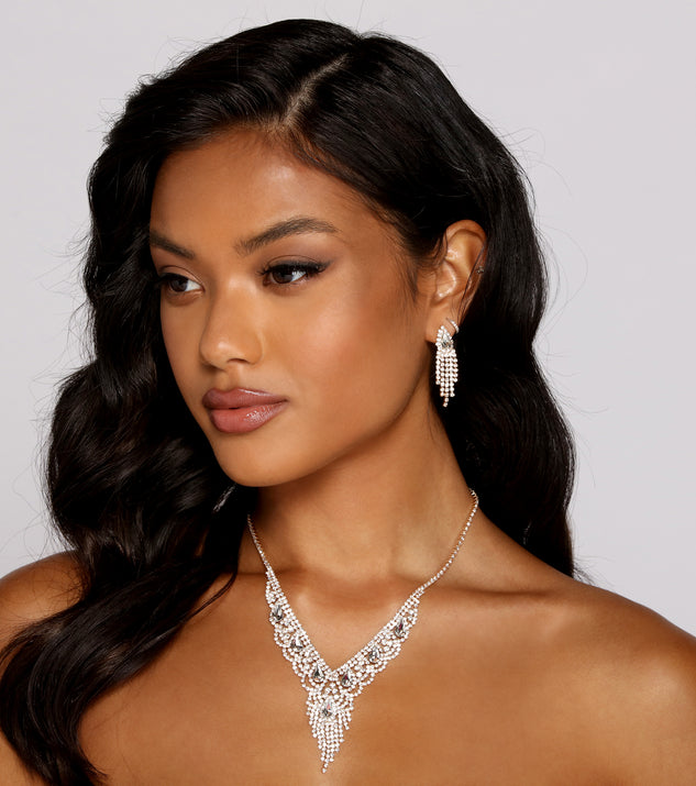 Rhinestone Glamour Fringe Collar And Duster Earrings Set