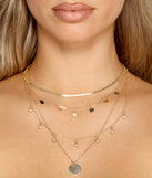 Coin Charm Layered Chain Link Necklace for 2022 festival outfits, festival dress, outfits for raves, concert outfits, and/or club outfits