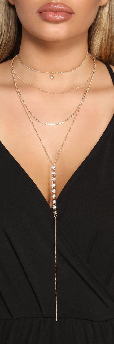 Lady Luxe Four Row Rhinestone Lariat Necklace