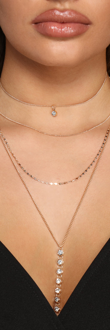 Lady Luxe Four Row Rhinestone Lariat Necklace