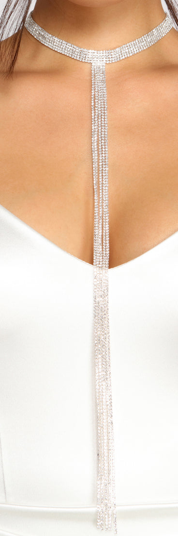 Five Row Rhinestone Fringe Choker