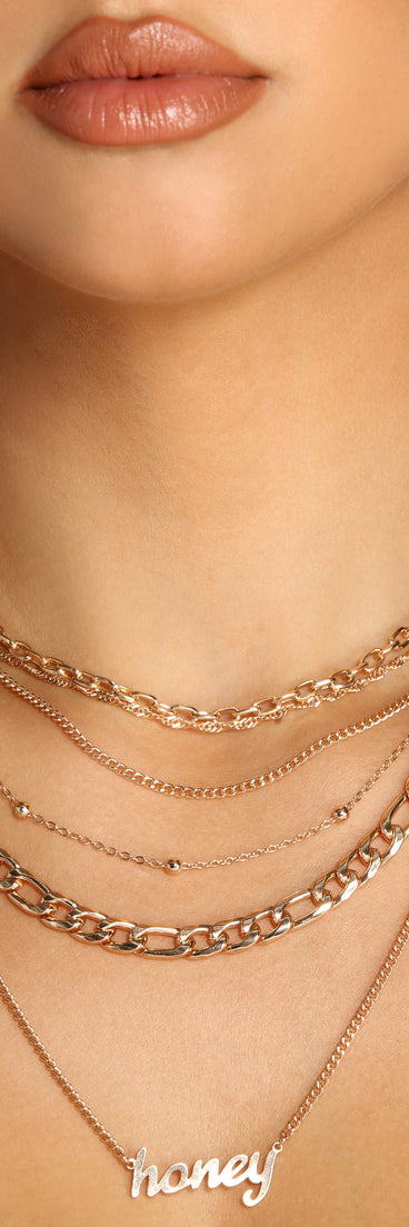 Honey Charm Layered Chain Link Necklace for 2022 festival outfits, festival dress, outfits for raves, concert outfits, and/or club outfits