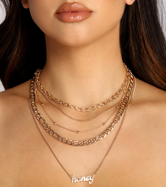 Honey Charm Layered Chain Link Necklace for 2022 festival outfits, festival dress, outfits for raves, concert outfits, and/or club outfits