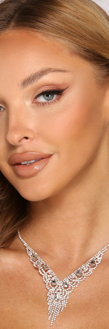 Rhinestone Fringe Duster Earrings and Collar Set