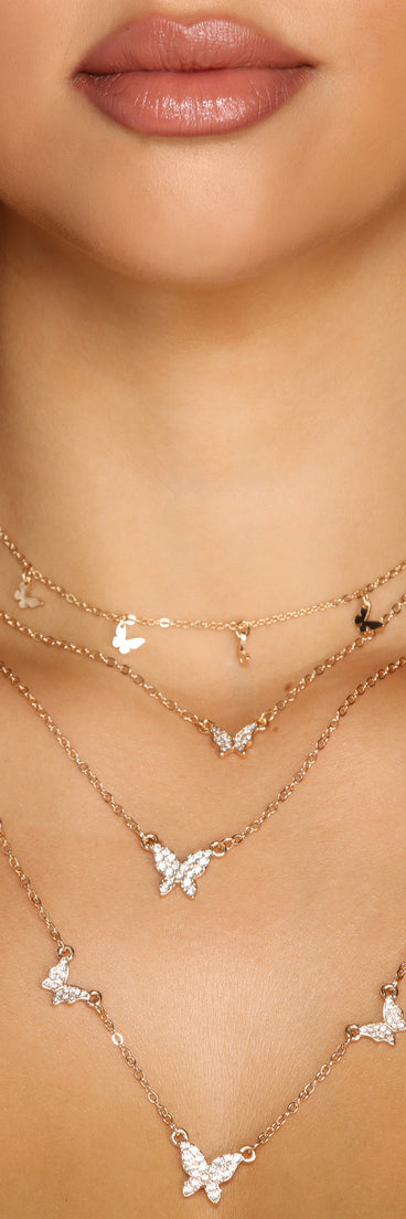 Butterfly Glam Rhinestone Necklace Pack is a trendy pick to create 2023 festival outfits, festival dresses, outfits for concerts or raves, and complete your best party outfits!