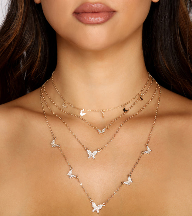 Butterfly Glam Rhinestone Necklace Pack is a trendy pick to create 2023 festival outfits, festival dresses, outfits for concerts or raves, and complete your best party outfits!