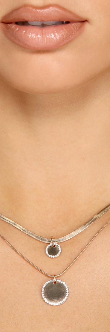 Luxe Dreams Rhinestone Coin Charm Necklace for 2022 festival outfits, festival dress, outfits for raves, concert outfits, and/or club outfits