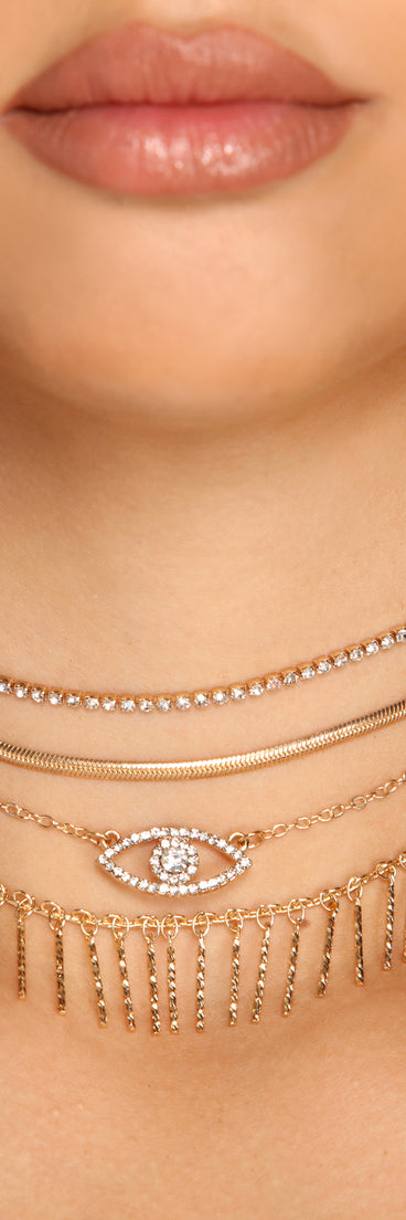 Evil Eye Rhinestone Choker Set is a trendy pick to create 2023 festival outfits, festival dresses, outfits for concerts or raves, and complete your best party outfits!