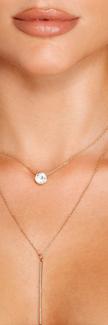 Angel Glow Halo Rhinestone & Metal Bar Layered Necklace is a stunning choice for a bridesmaid dress or maid of honor dress, and to feel beautiful at Homecoming 2023, fall or winter weddings, formals, & military balls!