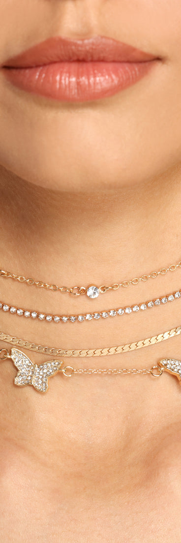 Four Row Butterfly Rhinestone Choker is a trendy pick to create 2023 festival outfits, festival dresses, outfits for concerts or raves, and complete your best party outfits!