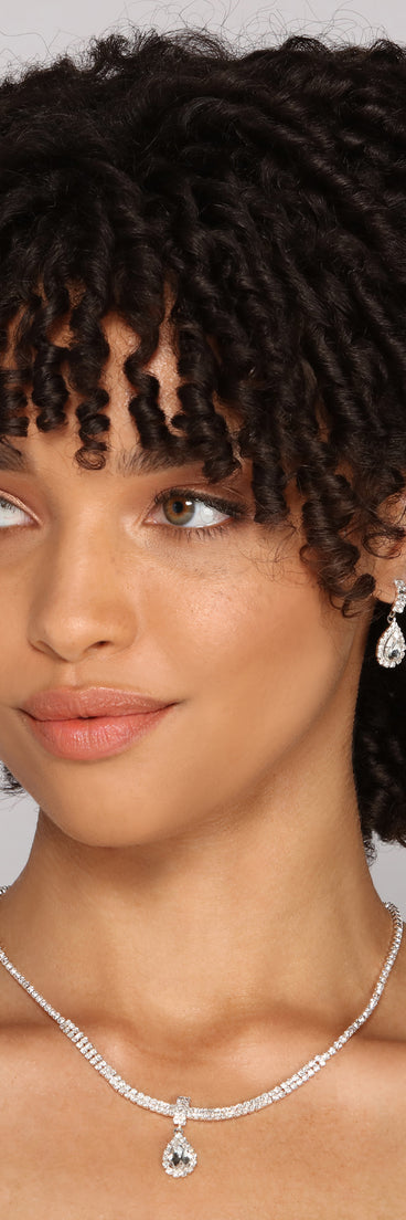 Rhinestone Glam Teardrop Necklace And Earrings Set