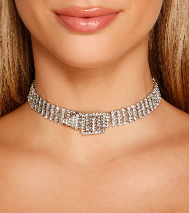 Rhinestone Belt Buckle Choker for 2022 festival outfits, festival dress, outfits for raves, concert outfits, and/or club outfits
