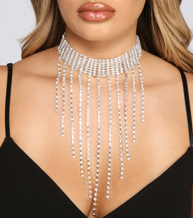 Seven-Row Rhinestone Fringe Choker