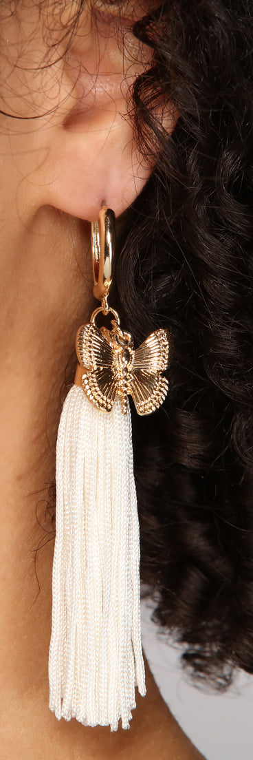 Summer Fling Tassel Butterfly Earrings for 2022 festival outfits, festival dress, outfits for raves, concert outfits, and/or club outfits